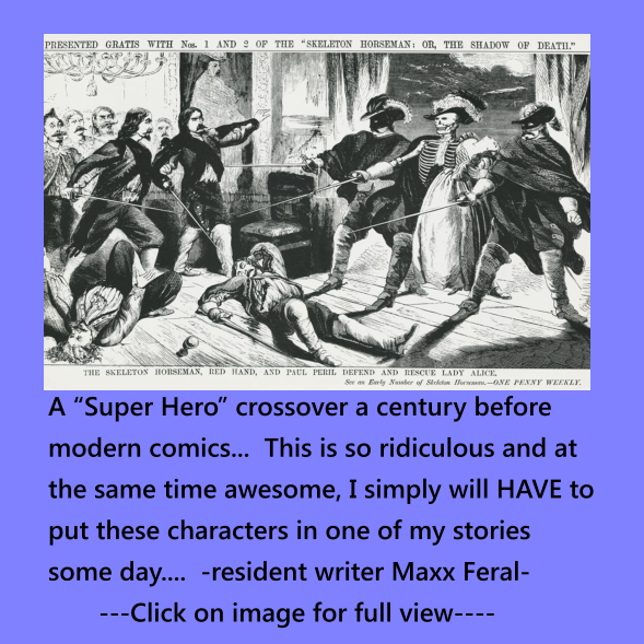 A Super Hero crossover a century before  modern comics...  This is so ridiculous and at the same time awesome, I simply will HAVE to put these characters in one of my stories some day....  -resident writer Maxx Feral-        ---Click on image for full view----
